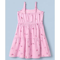 Pine Kids Cotton Knit Frock with Jacket with Full Sleeves and Roses Print in Pink