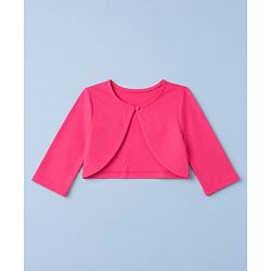 Pine Kids Cotton Knit Frock with Jacket with Full Sleeves and Roses Print in Pink