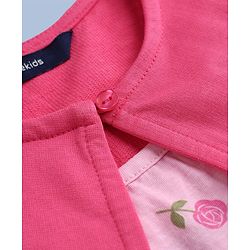 Pine Kids Cotton Knit Frock with Jacket with Full Sleeves and Roses Print in Pink