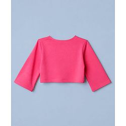 Pine Kids Cotton Knit Frock with Jacket with Full Sleeves and Roses Print in Pink
