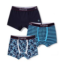 Pine Kids Cotton Knit Trunks with Stripe & Abstract Print Pack of 3 - Black & Blue