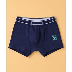 Pine Kids 100% Cotton Knit Striped Trunks With On the Wheels Text Print Pack of 3 - Blue & Navy Blue