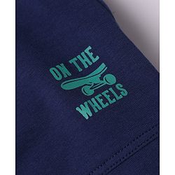 Pine Kids 100% Cotton Knit Striped Trunks With On the Wheels Text Print Pack of 3 - Blue & Navy Blue