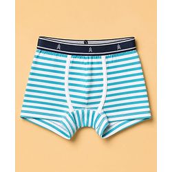 Pine Kids 100% Cotton Knit Striped Trunks With On the Wheels Text Print Pack of 3 - Blue & Navy Blue