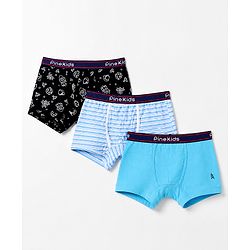 Pine Kids 100% Cotton Knit Printed Trunks Pack of 3 - Blue