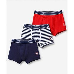 Pine Kids 100% Cotton Elastane Knit Trunk with Football Print Pack of 3 - Red Blue & White