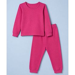 Pine Kids Cotton Knit Full Sleeves Solid Vest and Pant - Dark Pink
