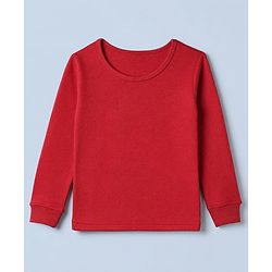 Pine Kids Cotton Mix Knit Solid Vest & Pant Thermal Set with Full Length in Dark Red