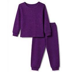 Pine Kids Cotton Mix Knit Full Sleeves Vest & Pant Thermal Set in Purple