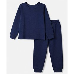 Pine Kids Cotton Knit Full Sleeves Solid Vest and Pant - Navy Blue