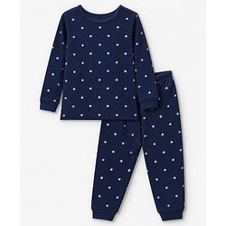 Pine Kids Cotton Knit Full Sleeves Vest and Pant Thermal Inner Wear with Full Length and Floral Flowers Print in Blue