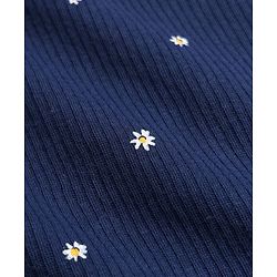 Pine Kids Cotton Knit Full Sleeves Vest and Pant Thermal Inner Wear with Full Length and Floral Flowers Print in Blue