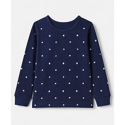 Pine Kids Cotton Knit Full Sleeves Vest and Pant Thermal Inner Wear with Full Length and Floral Flowers Print in Blue