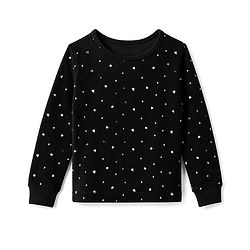 Pine Kids Cotton Mix Knit Full Sleeves Thermal Inner Wear With Heart Print- Black