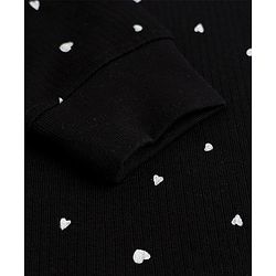 Pine Kids Cotton Mix Knit Full Sleeves Thermal Inner Wear With Heart Print- Black