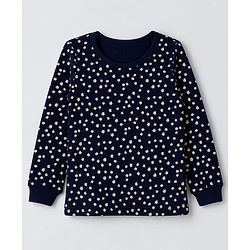 Pine Kids Cotton Knit Full Sleeves Vest and Pant Thermal Inner Wear with Full Length and Flowers Print in Blue