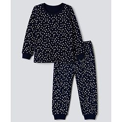 Pine Kids Cotton Knit Full Sleeves Vest and Pant Thermal Inner Wear with Full Length and Flowers Print in Blue