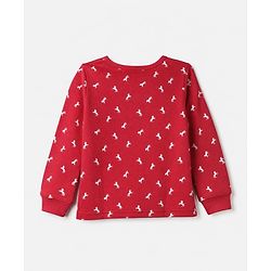 Pine Kids Cotton Mix Knit Full Sleeves Thermal Inner Wear Set With Horse Print - Red