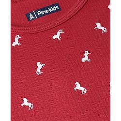 Pine Kids Cotton Mix Knit Full Sleeves Thermal Inner Wear Set With Horse Print - Red