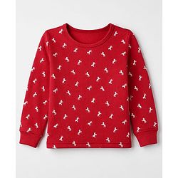 Pine Kids Cotton Mix Knit Full Sleeves Thermal Inner Wear Set With Horse Print - Red