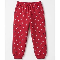Pine Kids Cotton Mix Knit Full Sleeves Thermal Inner Wear Set With Horse Print - Red