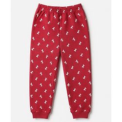 Pine Kids Cotton Mix Knit Full Sleeves Thermal Inner Wear Set With Horse Print - Red
