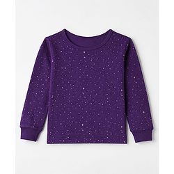 Pine Kids Cotton Knit Full Sleeves Vest and Pant Thermal Inner Wear Set with Full Length and Stars Print in Purple