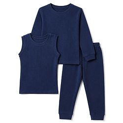 Pine Kids Cotton Mix Knit Full Sleeves Vest & Pant Thermal Set in Navy Blue