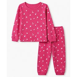 Pine Kids Cotton Mix Knit Full Sleeves Printed Thermal Inner Wear Set - Dark Pink