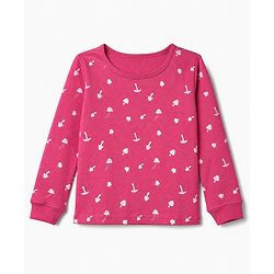 Pine Kids Cotton Mix Knit Full Sleeves Printed Thermal Inner Wear Set - Dark Pink