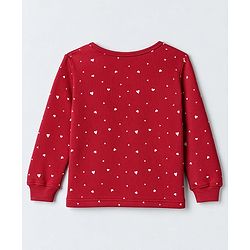 Pine Kids Cotton Knit Ribbed Full Sleeves Vest and Pant Thermal Inner Wear Set with Full Length and Hearts Print in Red