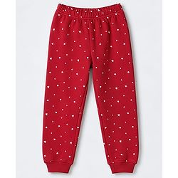 Pine Kids Cotton Knit Ribbed Full Sleeves Vest and Pant Thermal Inner Wear Set with Full Length and Hearts Print in Red