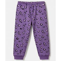Pine Kids Cotton Blend Knit Full Sleeves Round Neck Thermal Set with Leopard Spots Print - Lilac