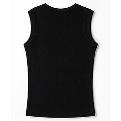 Pine Kids Cotton Blend Knit Full Sleeves Solid Colour Thermal Wear Set with Vest - Black