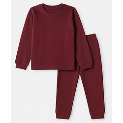 Pine Kids Cotton Mix Knit Full Sleeves Thermal Inner Wear Set - Maroon