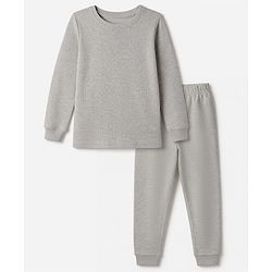 Pine Kids Cotton Knit Full Sleeves Solid Vest and Pant Thermal Inner Wear Set in Grey
