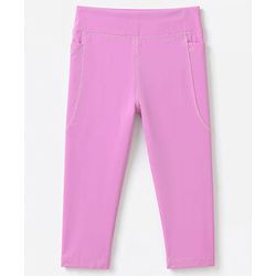 Pine Active Knit Full Length Solid Capri Leggings - Pink