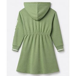 Pine Kids 100% Cotton Knit Knitwear Dress with Full Sleeves and Girls Club Print in Olive Green
