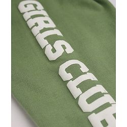 Pine Kids 100% Cotton Knit Knitwear Dress with Full Sleeves and Girls Club Print in Olive Green