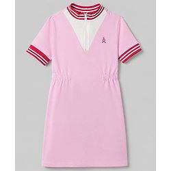 Pine Kids 100% Cotton Knit Half Sleeves Solid Winter Frock in Pink