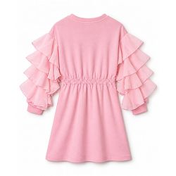 Pine Kids 100% Cotton Winter Frock with Full Sleeves and Love Print in Pink for 4-5 Years