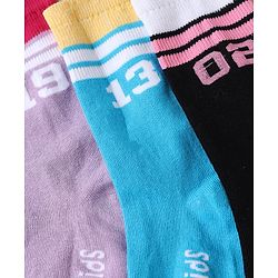 Pine Kids Cotton Mix Knit Set of Socks Below Knee Length With Text Design Pack of 3 - Blue Black Purple