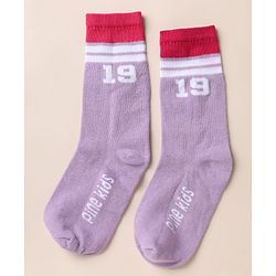 Pine Kids Cotton Mix Knit Set of Socks Below Knee Length With Text Design Pack of 3 - Blue Black Purple