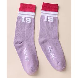 Pine Kids Cotton Mix Knit Set of Socks Below Knee Length With Text Design Pack of 3 - Blue Black Purple