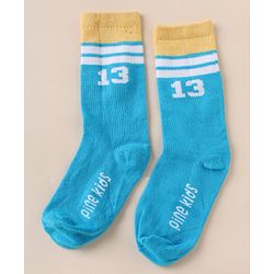 Pine Kids Cotton Mix Knit Set of Socks Below Knee Length With Text Design Pack of 3 - Blue Black Purple