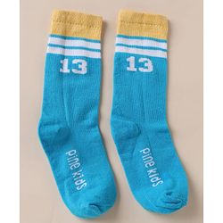 Pine Kids Cotton Mix Knit Set of Socks Below Knee Length With Text Design Pack of 3 - Blue Black Purple