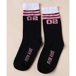Pine Kids Cotton Mix Knit Set of Socks Below Knee Length With Text Design Pack of 3 - Blue Black Purple