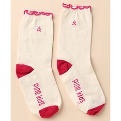 Pine Kids Cotton Nylon Knit Below Knee Length Socks With Stripe Design Pack Of 3 - Red Purple & Cream