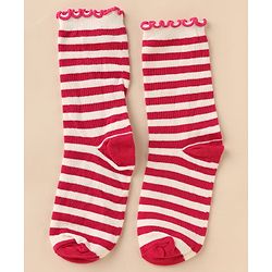 Pine Kids Cotton Nylon Knit Below Knee Length Socks With Stripe Design Pack Of 3 - Red Purple & Cream