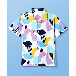 Pine Kids 100% Cotton Knit with Washed Single Jersey 180 GSM Half Sleeves Co-ord Shirt & Pajama with Abstract Print - White
